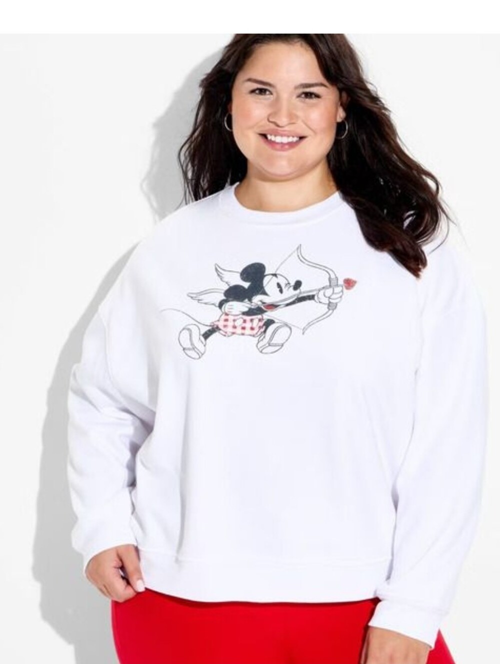 Mickey Mouse Women's Mickey Cupid Graphic Pullover Sweatshirt, White Size L